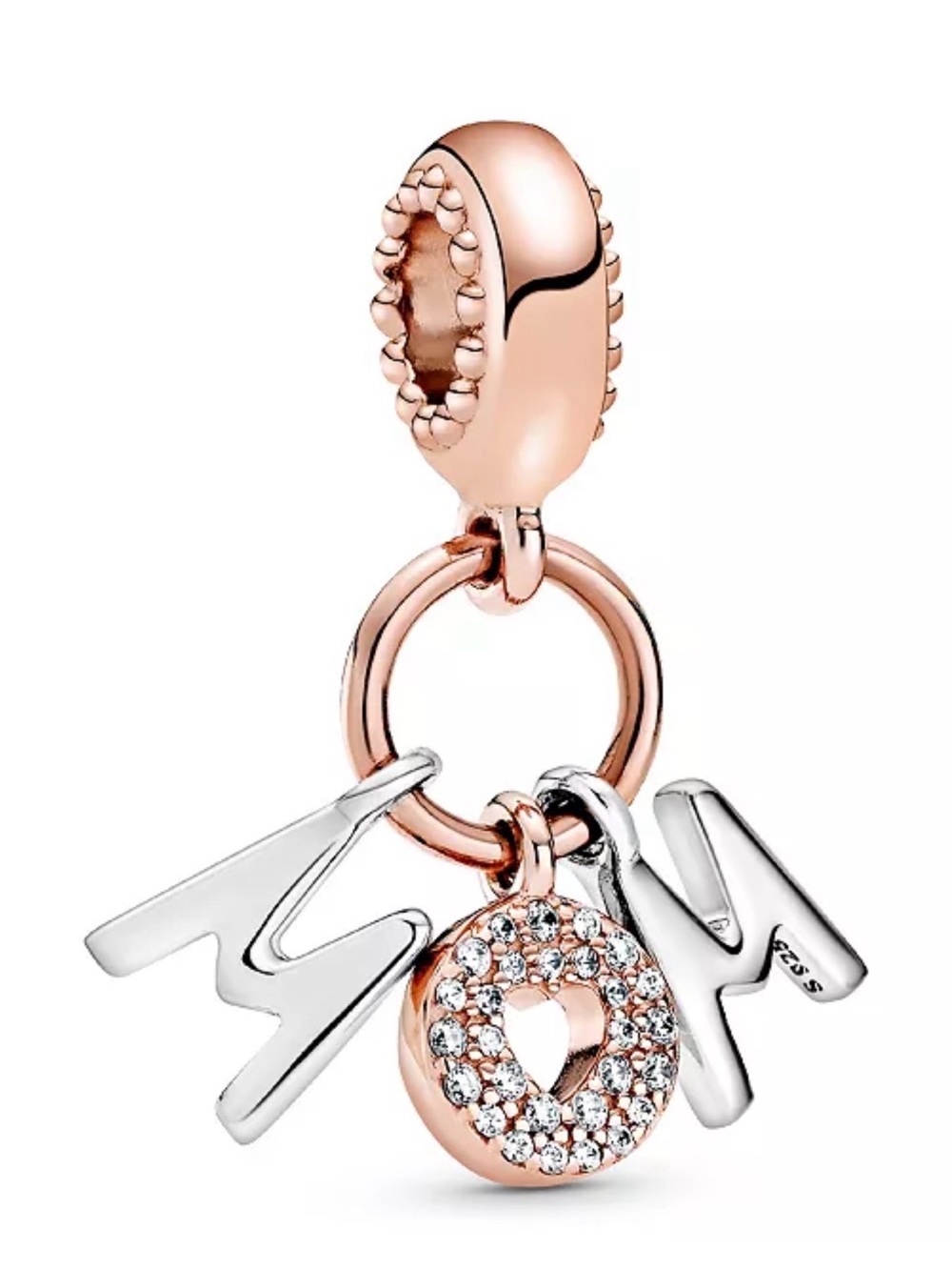 Rose Gold and Silver Mom Charm Dangle Pendant